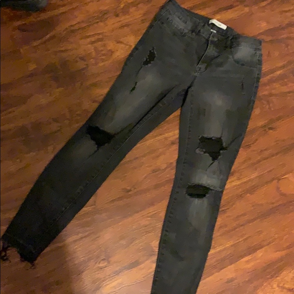 Distressed black denim